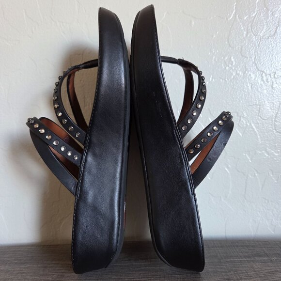 FitFlop Linny Leather Rhinestone Criss-Cross Toe Post Sandal Black Size Womens 8 - Picture 6 of 9